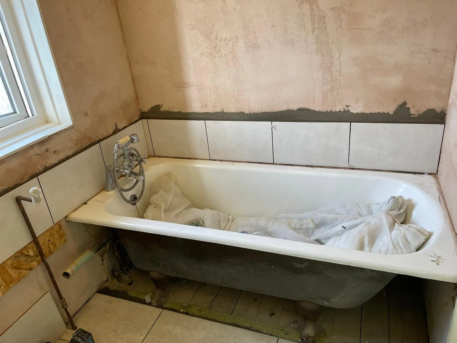 Bathroom refurbishment in progress — client-supplied L&G project photograph